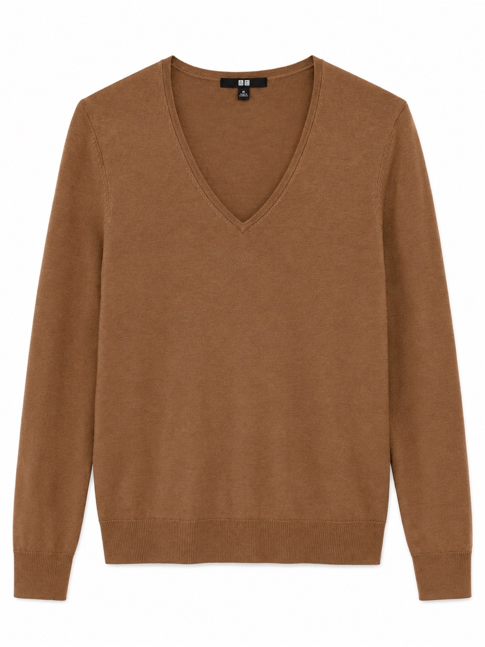 UNIQLO Women’s 100% Will V-Neck Sweater Camel M Lightweight Office Fall